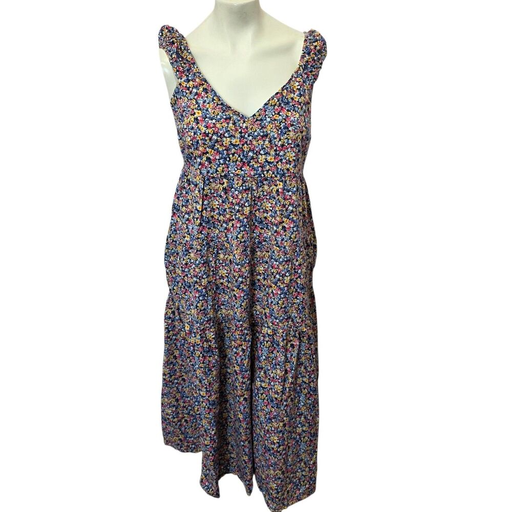Old Navy Floral Tiered‎ Midi Dress Cottagecore Tie Back Sleeveless Size L